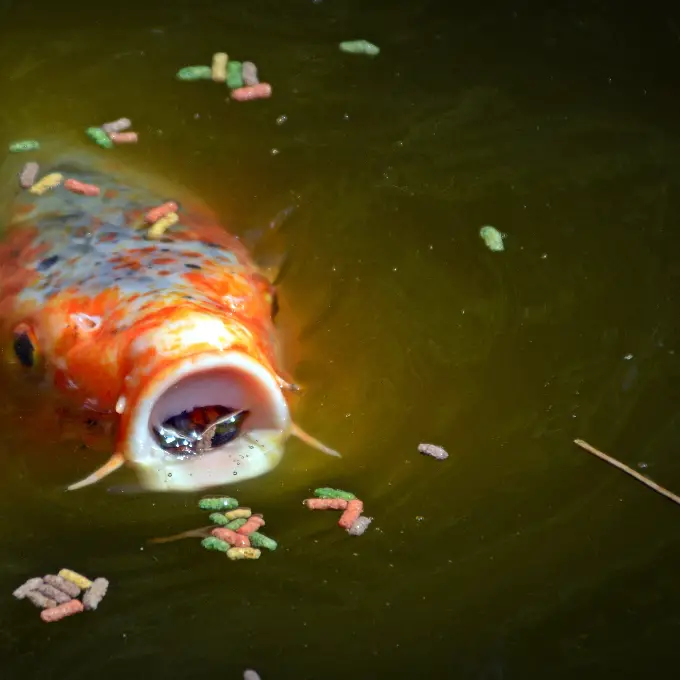 koi fish feeding